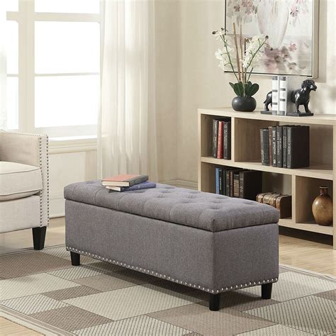 Place one at the end of your bed to hold extra linens. Grey Linen 48-inch Bedroom Storage Ottoman Bench Footrest ...