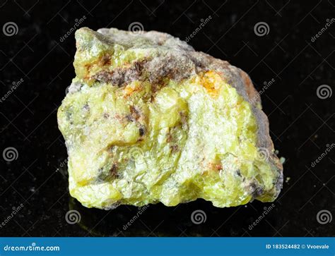 Unpolished Native Sulphur Sulfur Rock On Black Stock Photo Image Of