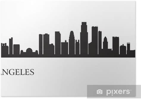 Poster Los Angeles City Skyline Silhouette Background Pixershk
