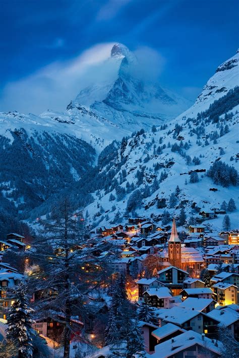 Zwitserland Winter Veysonnaz And Sion Switzerland Winter Night View