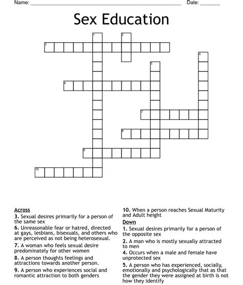 Sex Education Crossword Wordmint