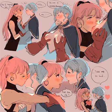 Rule 34 2girls Blue Hair Blush Breast Sucking Covering Mouth Fire Emblem Fire Emblem Three