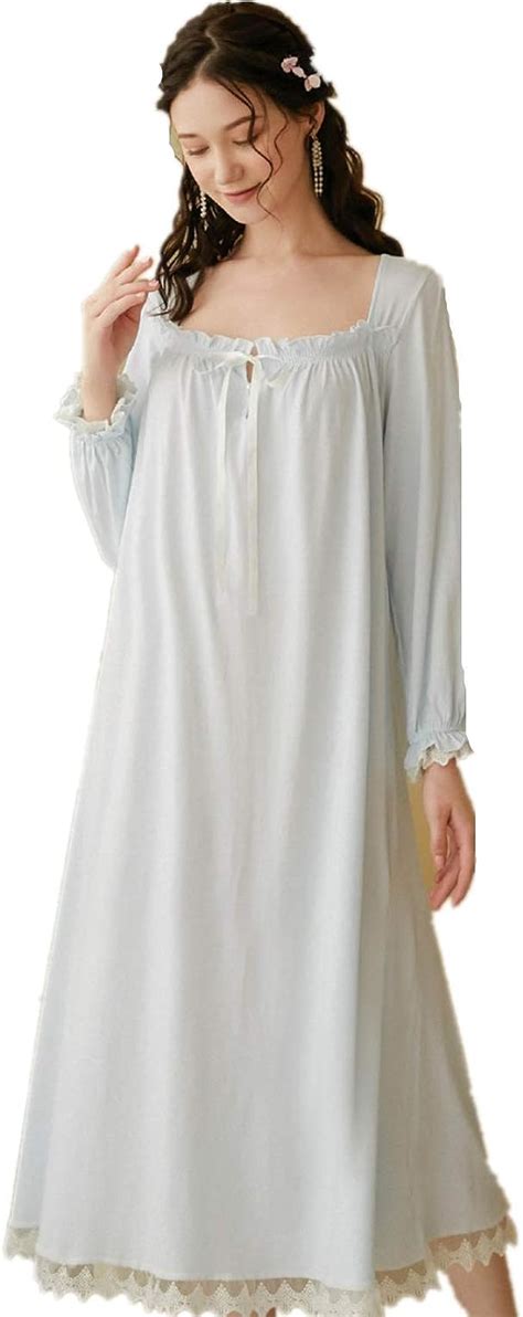 Womens Vintage Victorian Nightgowns Long Sleeve Cotton Sleepwear Pajamas For Women Plus Size