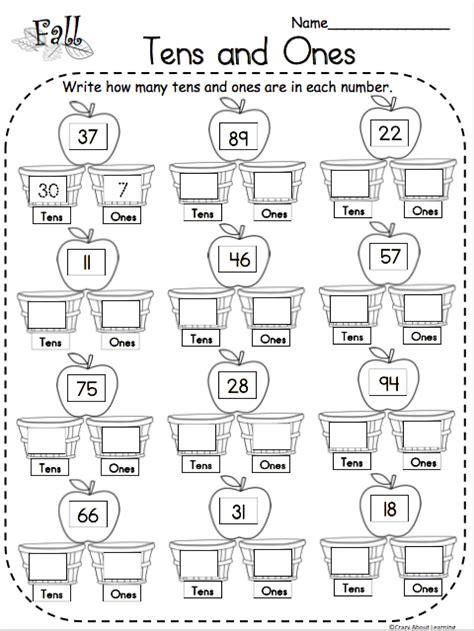 While it's good for practicing 2nd grade number & operations in base ten of common core standards, other students may also find it helpful. Place Values Tens and Ones Fall Math Free Worksheet ...