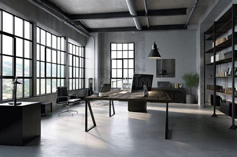 Modern Office Space With Sleek And Minimalist Industrial Furniture