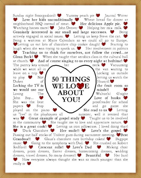 Things We Love About You Printable Poster T Birthdays Etsy
