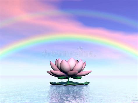 Lotus Flower Under Rainbow 3d Render Stock Illustration