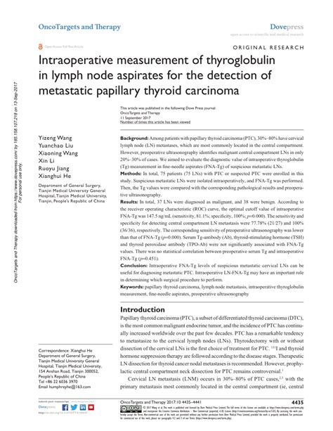 Pdf Intraoperative Measurement Of Thyroglobulin In Lymph Node