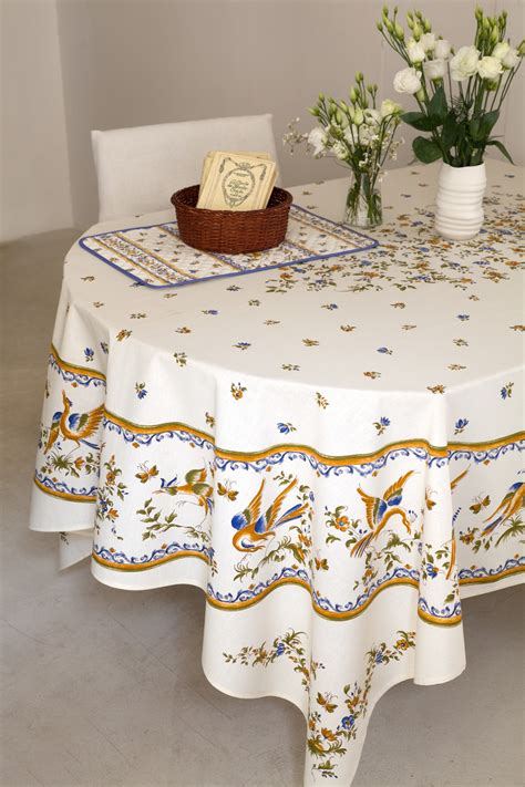 MOUSTIER BLUE Printed Cotton French Tablecloths - French Country Traditional Provence Table ...