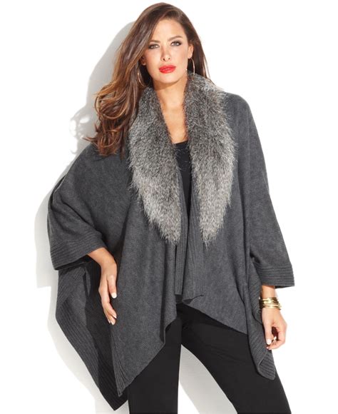 Lyst Inc International Concepts Plus Size Faux Fur Collar Poncho