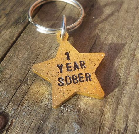 1 Year Sober Sobriety Gold Star Award Keychain Positive One Etsy Uk