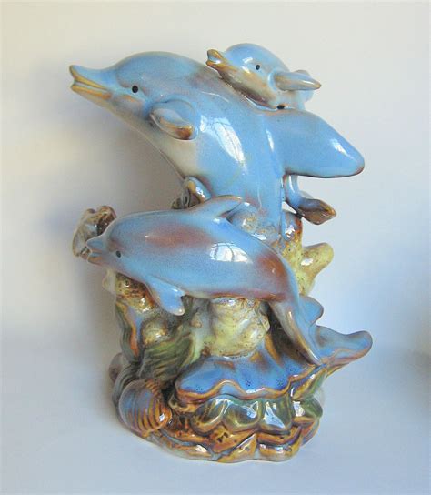 Dolphin Trio Ceramic Figurine Marine Curio Figurines