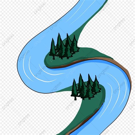 An Illustration Of A River With Trees On The Bank And Water Flowing