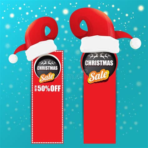 Vector Christmas Sales Paper Banner Or Tag Label With Red Santa Hat On