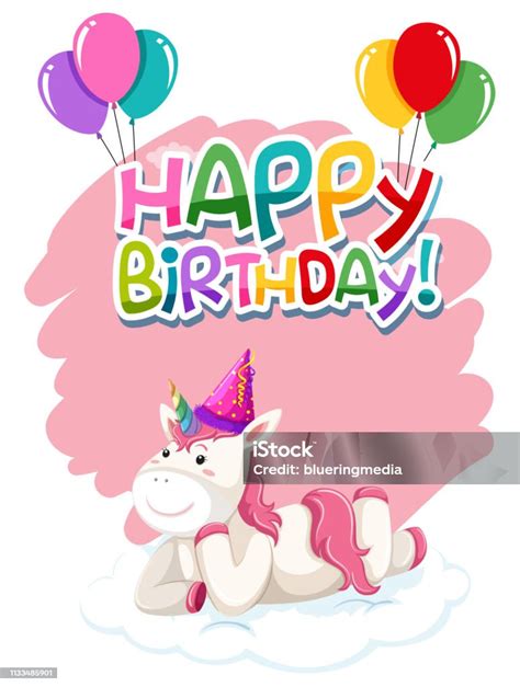 A Cute Unicorn Happy Birthday Icon Stock Illustration Download Image