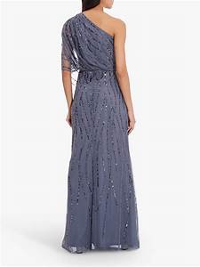  Papell One Shoulder Long Beaded Dress Dusty Blue At John