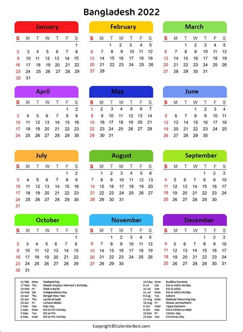 Bangladesh Calendar 2022 Free Printable Calendar 2023