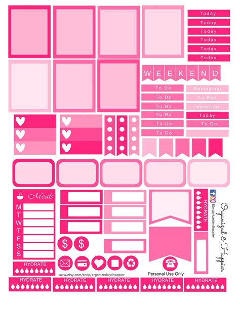 Free Printable Pink Weekly Planner Stickers Kit From Organized And