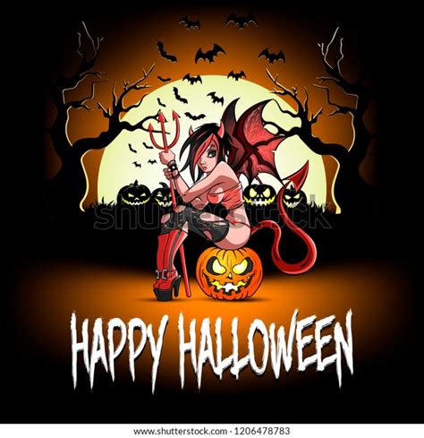 Happy Halloween Sexy Devil Girl Sitting Stock Vector Royalty Free 1206478783 Shutterstock