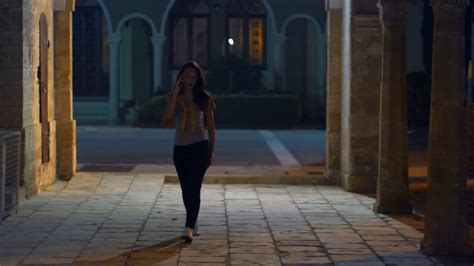 Walking Woman At Night Street Woman Speaking Stock Footage Sbv
