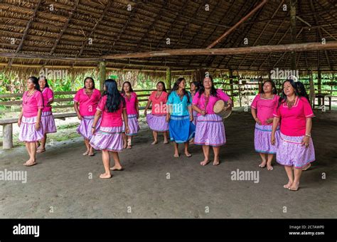 Indigenous Kichwa Women Dancing With Traditional Clothing During A