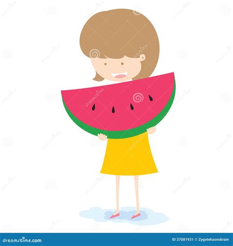 Girl With Watermelon Stock Vector Illustration Of Girl 37081931