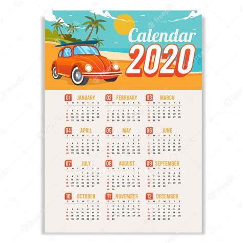 Premium Vector 2020 Summer Calendar