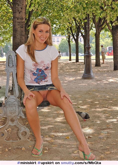 Upskirt Publicnudity Nopanties Commando Publicpark Bench Miniskirt