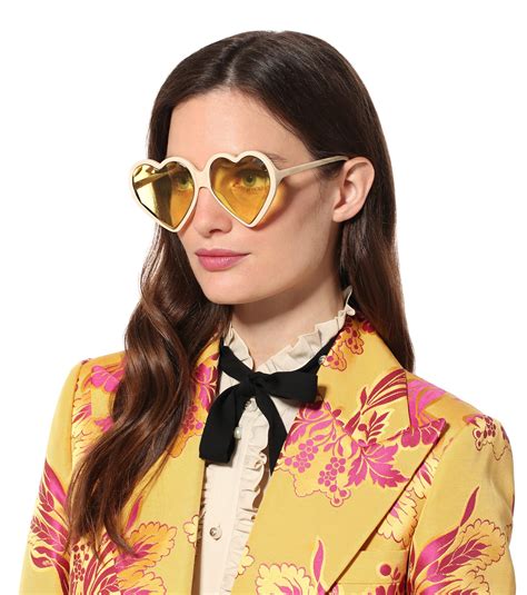 gucci synthetic heart frame acetate sunglasses in yellow lyst