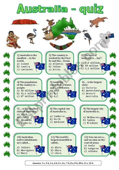 A lot of individuals admittedly had a hard t. A quiz about Australia. Answer key included. | Quiz ...