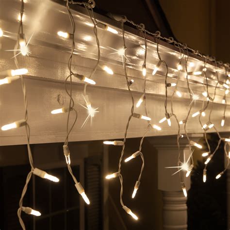 Warm White M5 Led Twinkle Icicle Lights On White Wire Wintergreen