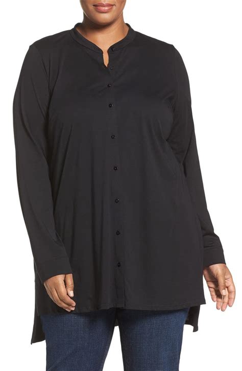 Eileen Fisher Cotton Jersey Mandarin Collar Tunic Plus Size Nordstrom