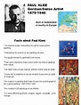 Paul Klee Fun Fact Sheet by LIttleKinderArtStudio | TPT