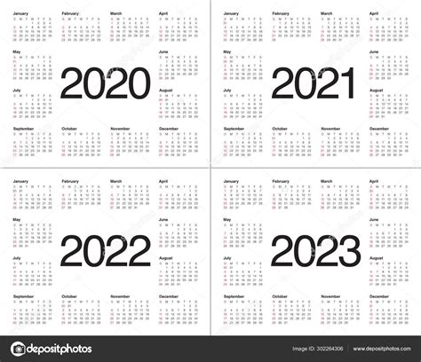 Ano 2019 2020 2021 2022 2023 Plantilla Diseno Vectores Calendario Images