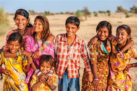 A place where every day is about playing and making friends! Group of Happy Indian Children, Desert Village, India ...