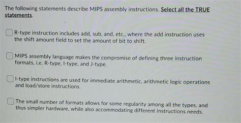 Solved The Following Statements Describe Mips Assembly Chegg Com