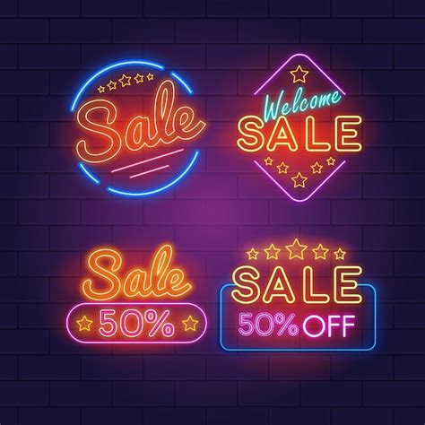 Premium Vector Neon Sale Signs Collection