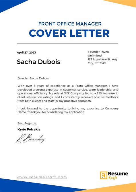 5 Front Office Manager Cover Letter Examples And Templates In 2024