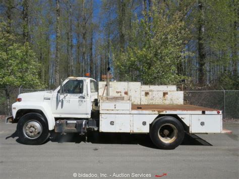 Ford F700 12 Flatbed Utility Truck Service Body 78l Turbo Diesel At