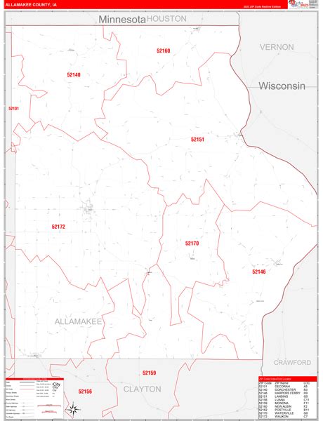 Allamakee County Ia Zip Code Wall Map Red Line Style By Marketmaps