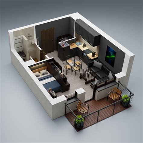 Artstation 3d Floor Plan Of Small Apartment