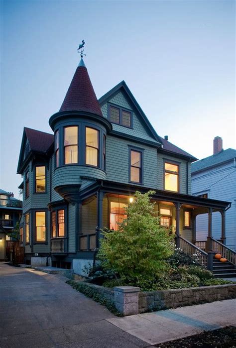 Green Victorian House With Turret And Porch Victorian Homes