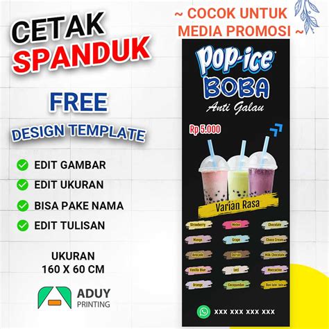 Jual Banner Backdrop Spanduk Minuman Viral Es Boba Pop Ice Ukuran