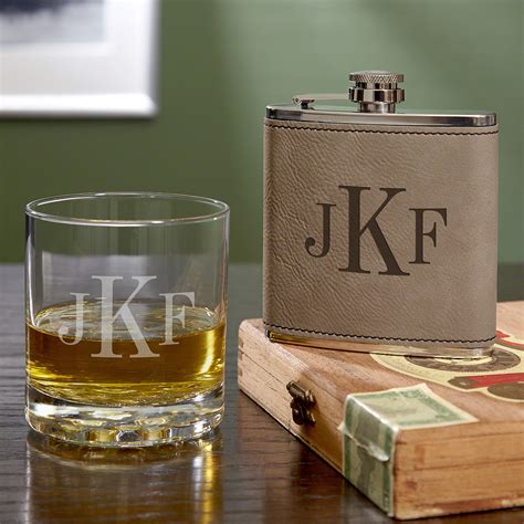 Classic Monogram Custom Whiskey Glass And Flask Set