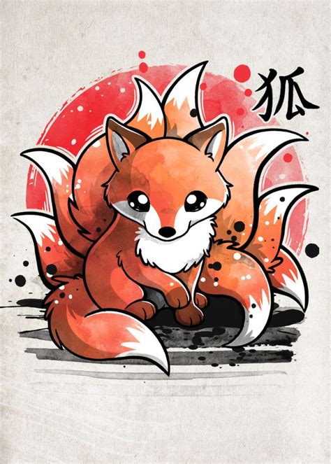 Nine Tailed Fox Poster By Nemimakeit Fadda Displate Cute Fox Drawing Fox Artwork Cute