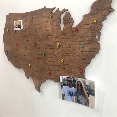 Wooden Us Map Of United States Wood Wall Art Usa Travel Map Etsy