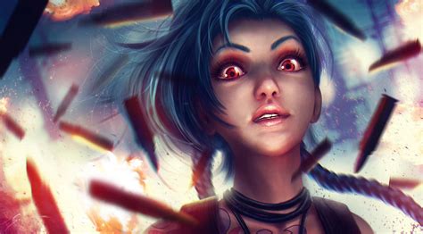 Download 1440x3168 Jinx League Of Legends Red Eyes Blue Hair