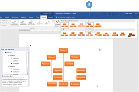 How To Create An Organization Chart Using Smartart In Word 2016