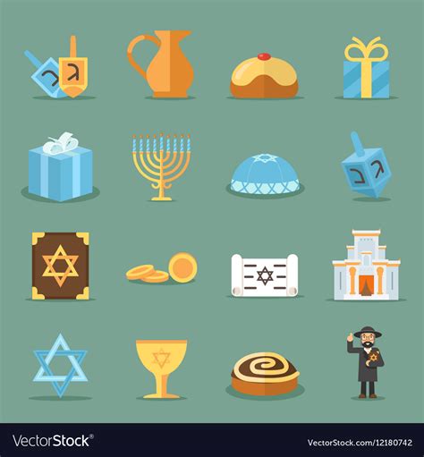 Jewish Flat Icons Israel And Judaism Royalty Free Vector