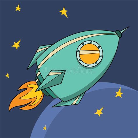 Vector Image Cartoon Space Rocket Flying In Space Among The Stars